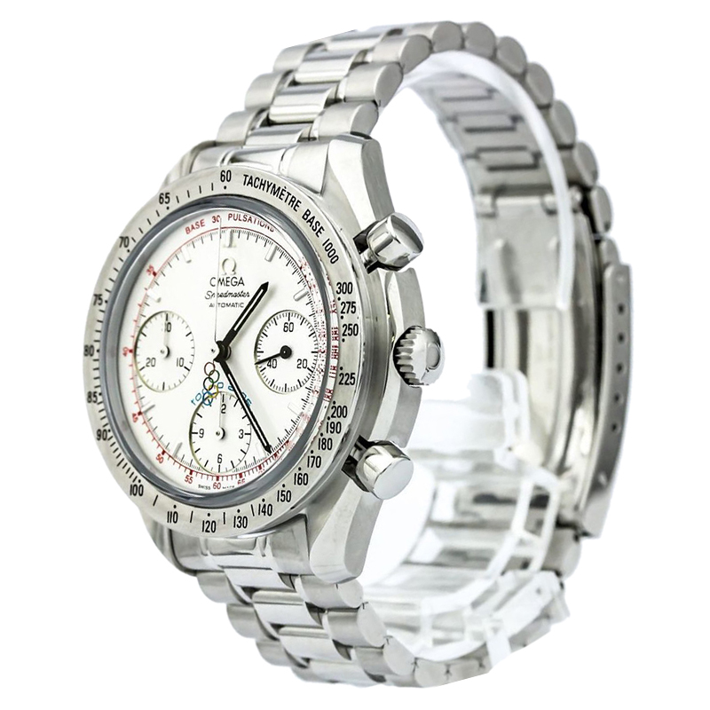 Omega White Stainless Steel Speedmaster Men's Wristwatch 39MM