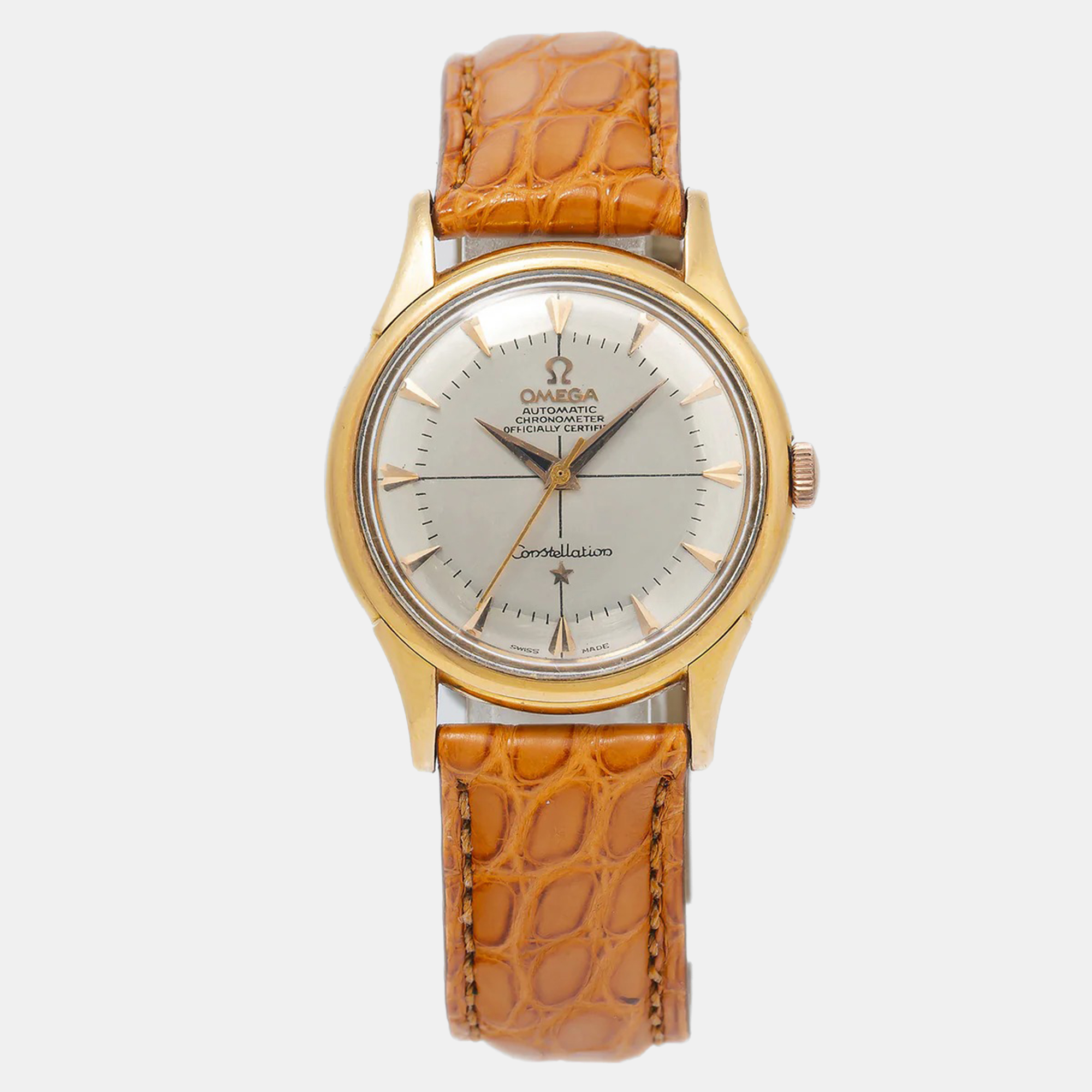 

Omega Constellation Pie Pan Automatic 18k Yellow Gold Silver Men's Wristwatch