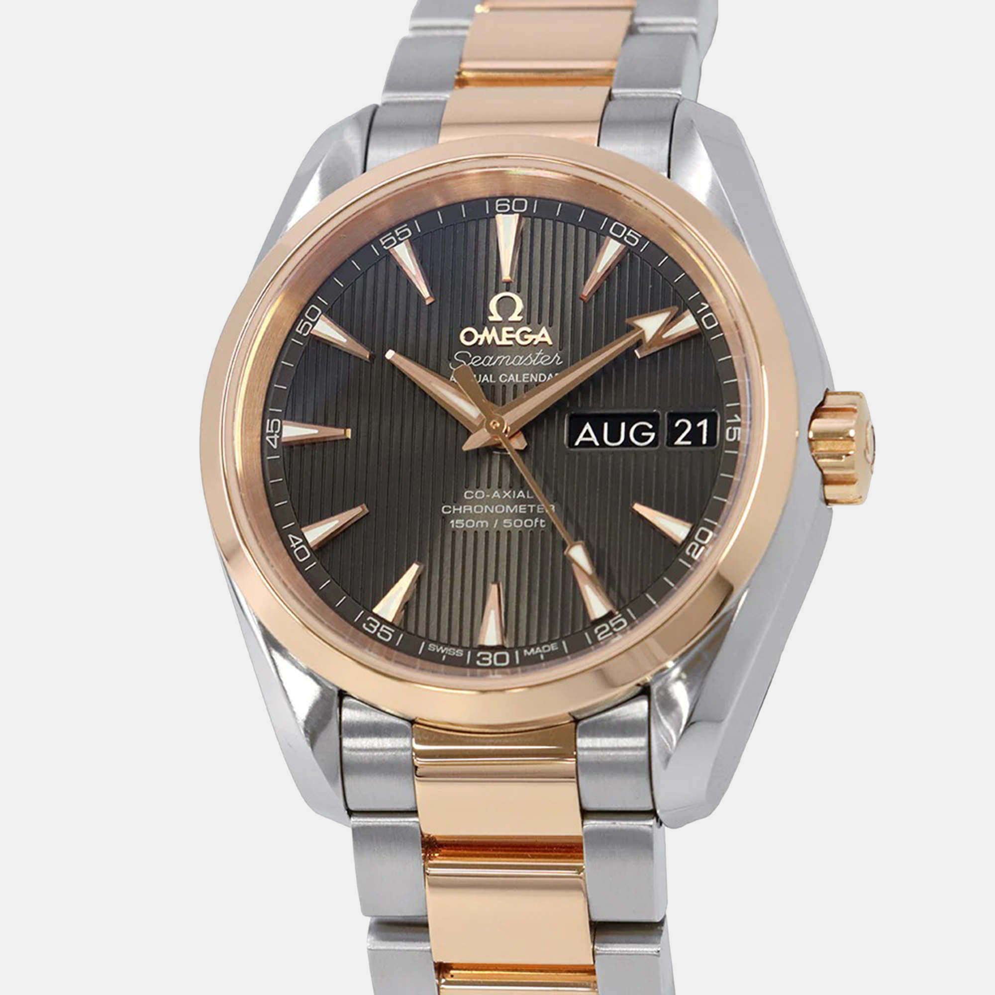 Pre-owned Omega Seamaster Aqua Terra 231.20.39.22.06.001 Automatic Grey 18k Rose Gold Stainless Steel Men's Wristwat In Gray