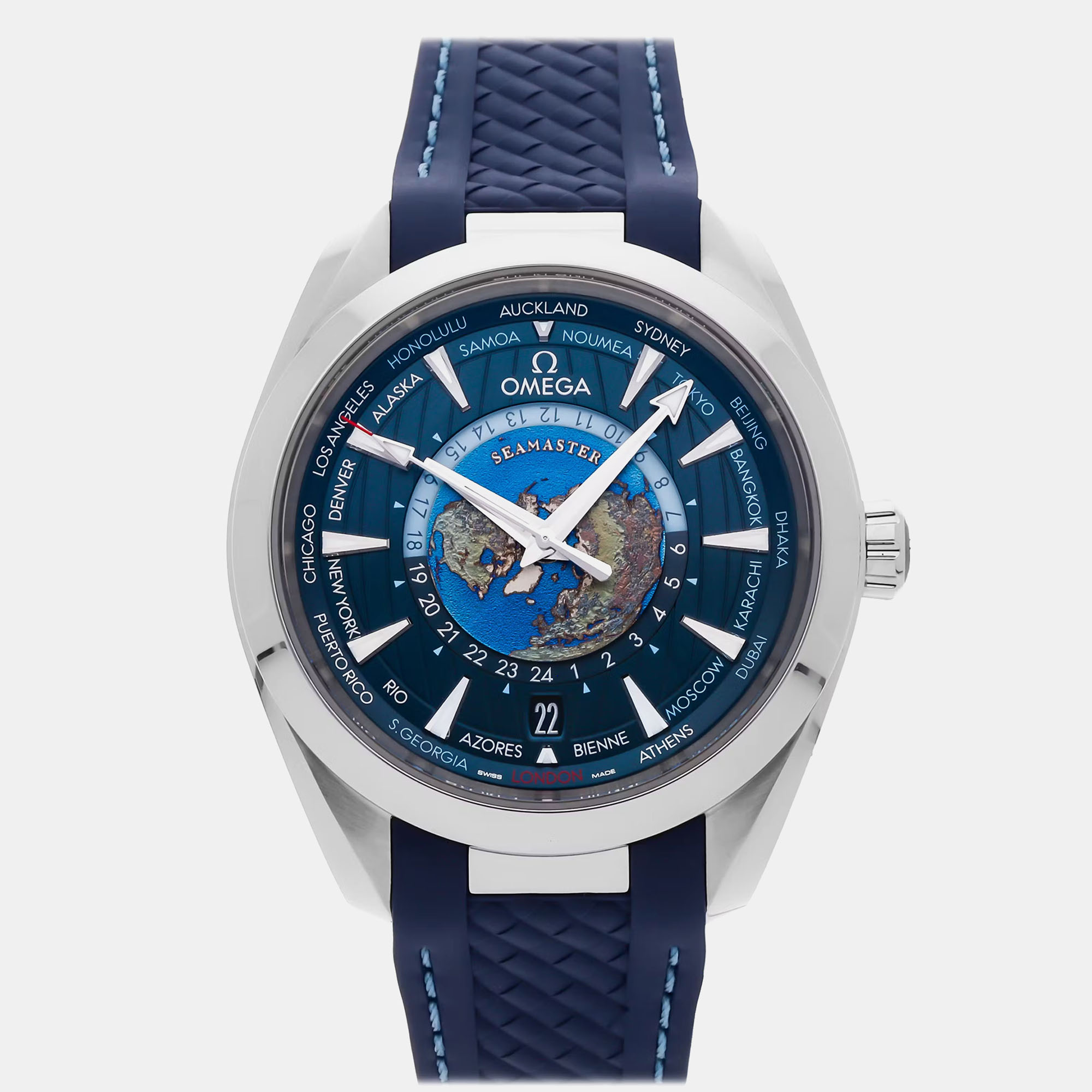 

Pre-Owned Omega Seamaster Aqua Terra GMT Worldtimer 150M 220.12.43.22.03.001, Blue