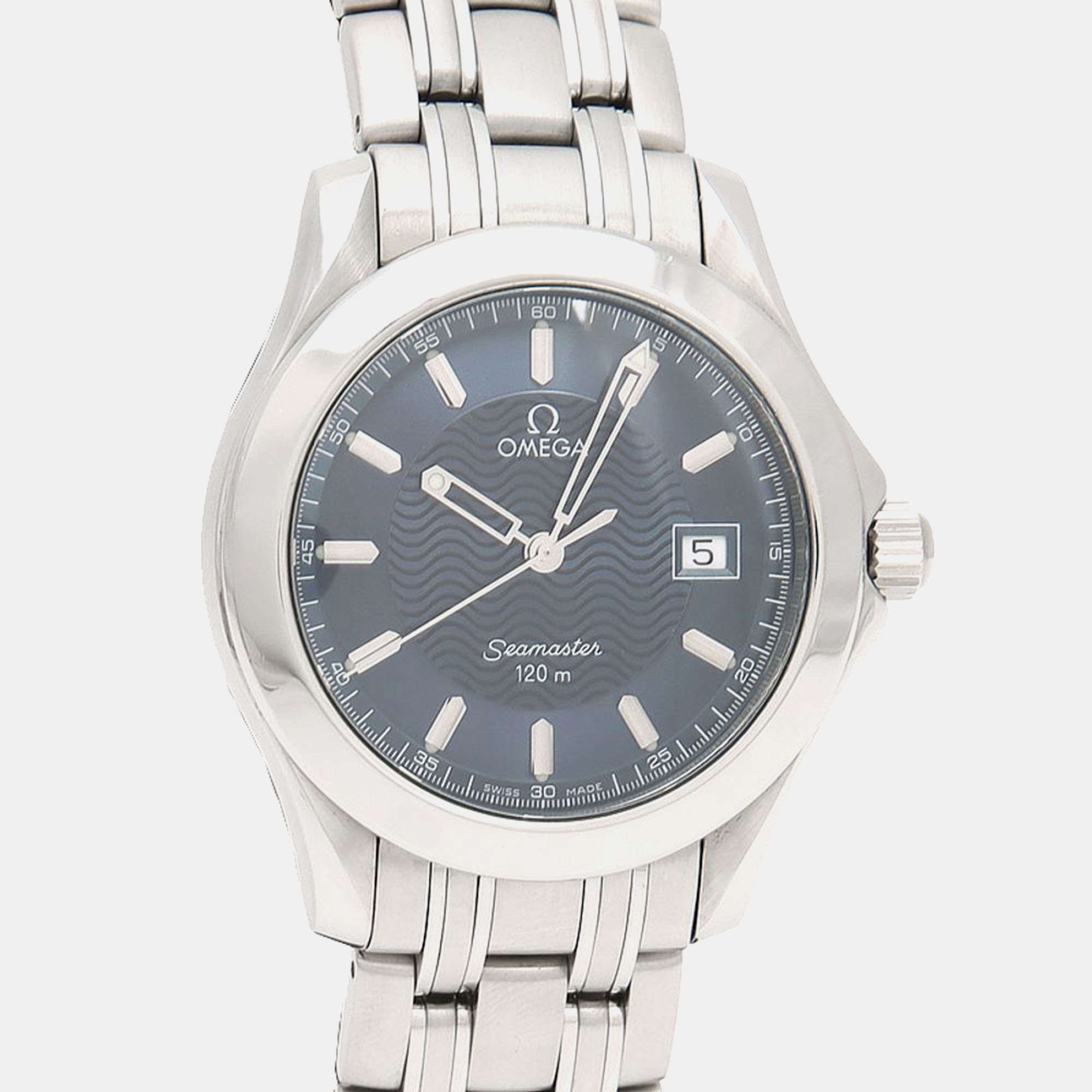 Pre-owned Omega Seamaster Quartz Blue Stainless Steel Men's Wristwatch 36 Mm