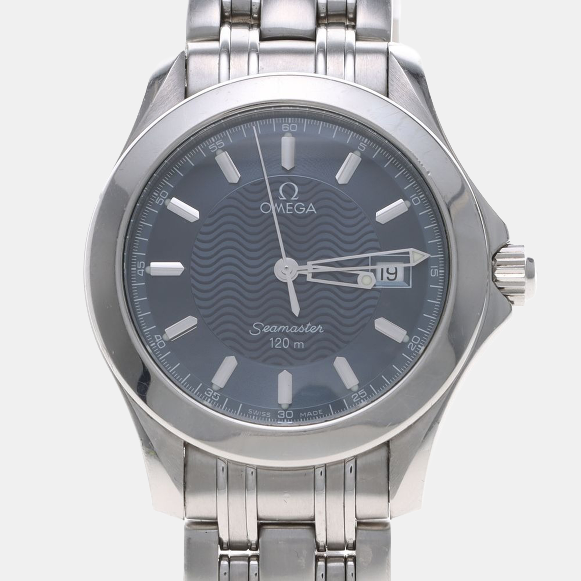 Pre-owned Omega Seamaster Quartz Stainless Steel Men's Wristwatch 36 Mm In Blue