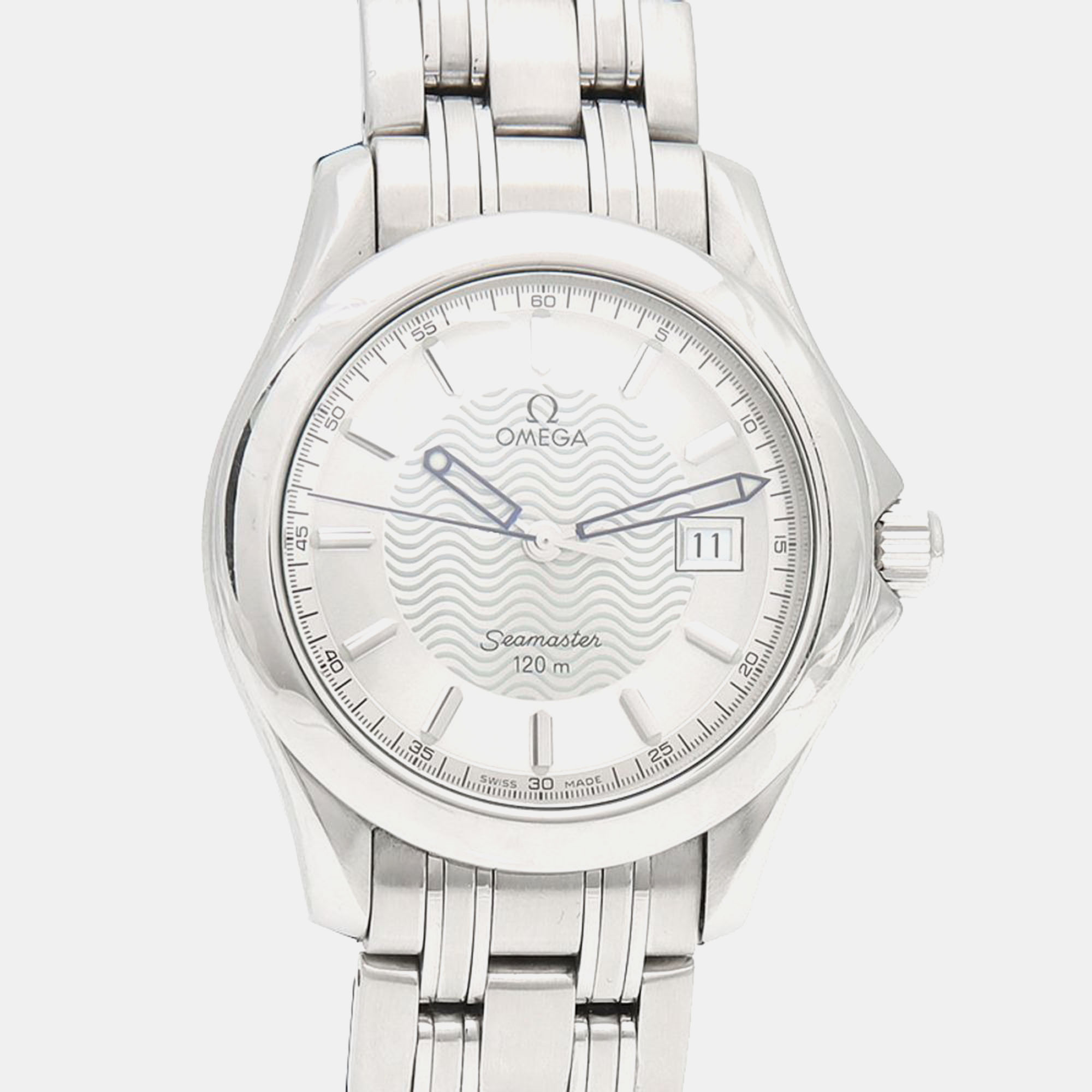 Pre-owned Omega Seamaster Quartz Stainless Steel Men's Wristwatch 37 Mm In Silver