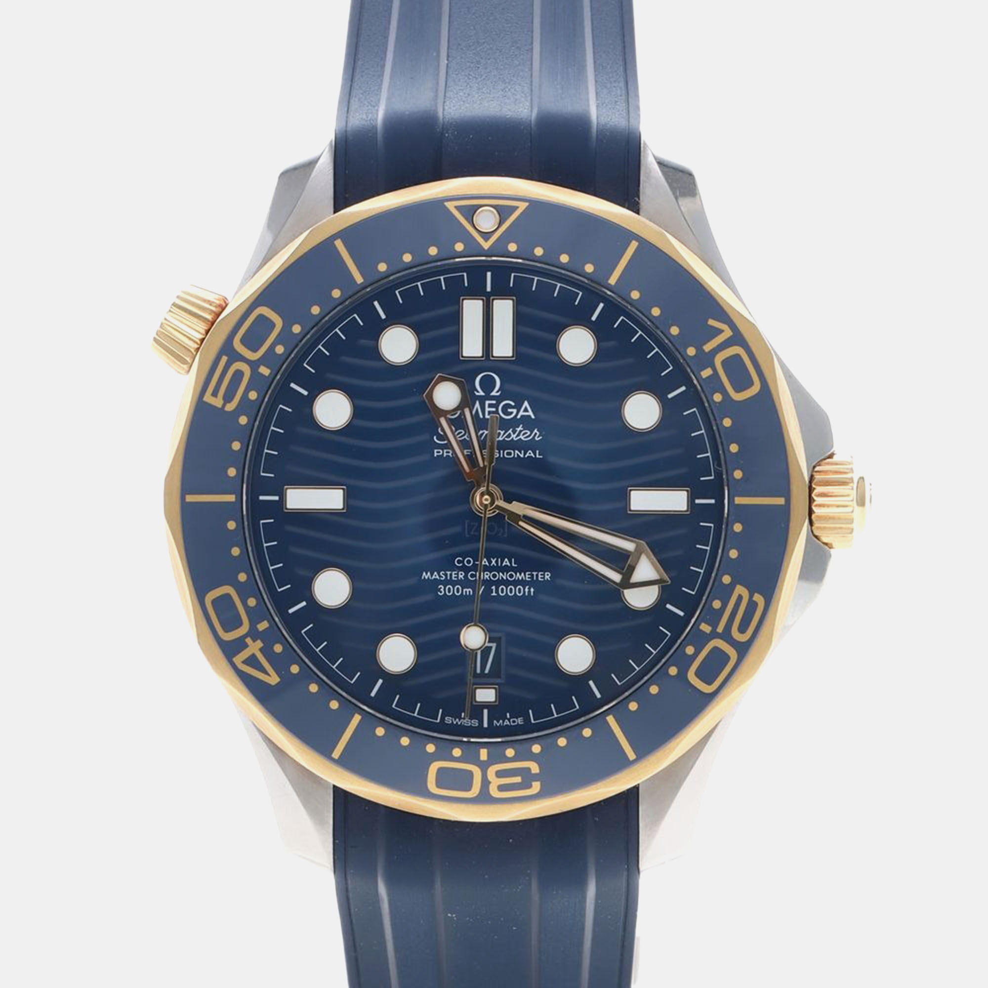 Pre-owned Omega Seamaster Diver 300 210.22.42 Automatic Yellow Gold Stainless Steel Men's Wristwatch 42 Mm In Blue