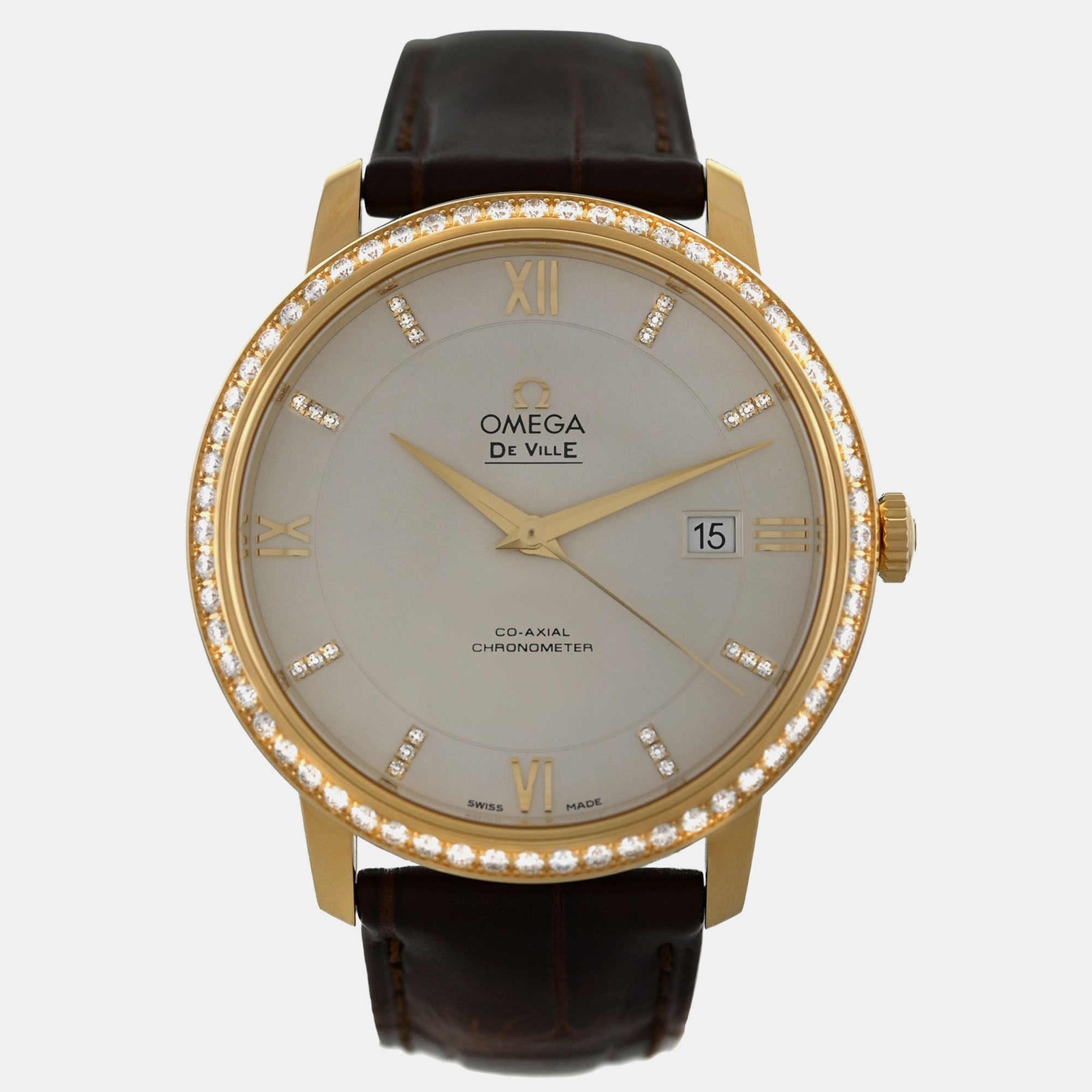

Omega De Ville 42458402052001 Automatic Cream diamonds 18k yellow gold Men's Wristwatch 39.5 mm