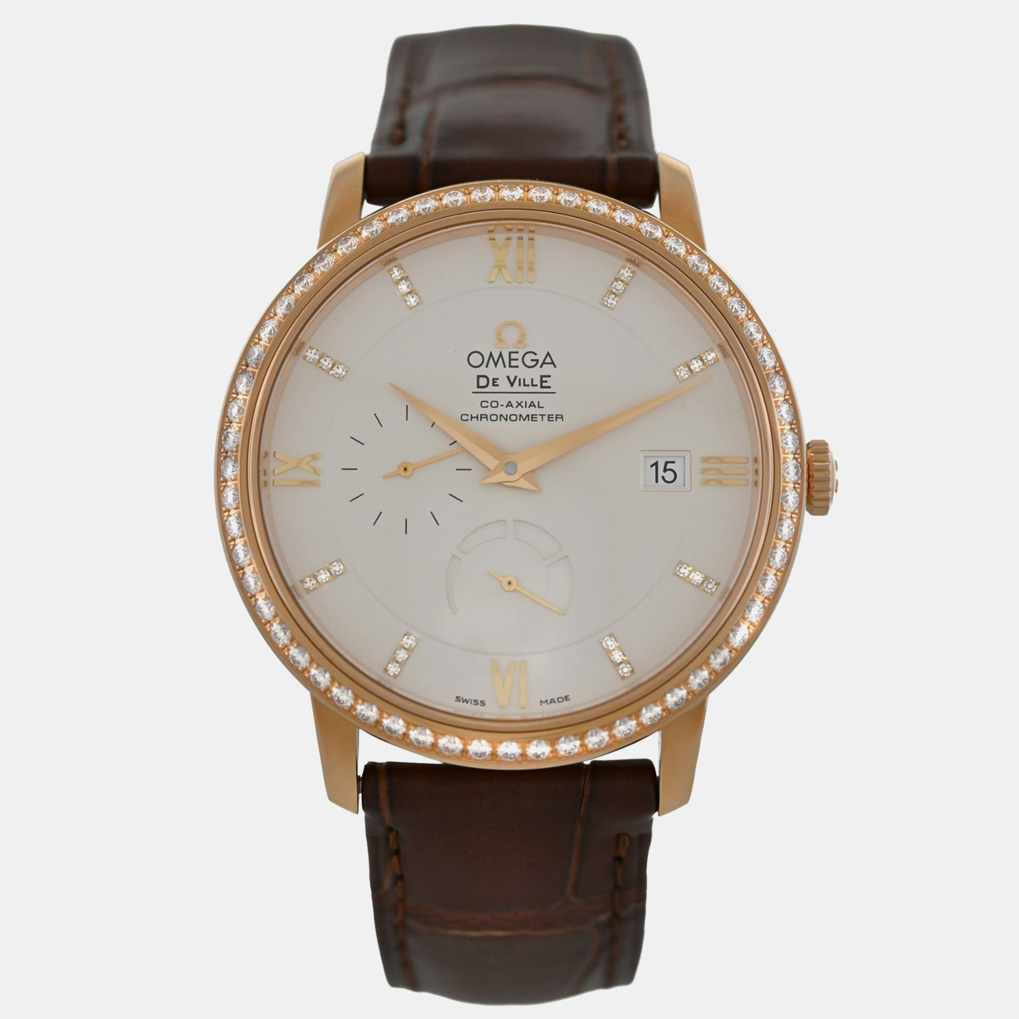 

Omega De Ville 42458402052002 Automatic Cream diamonds 18k Rose gold Men's Wristwatch 39.5 mm