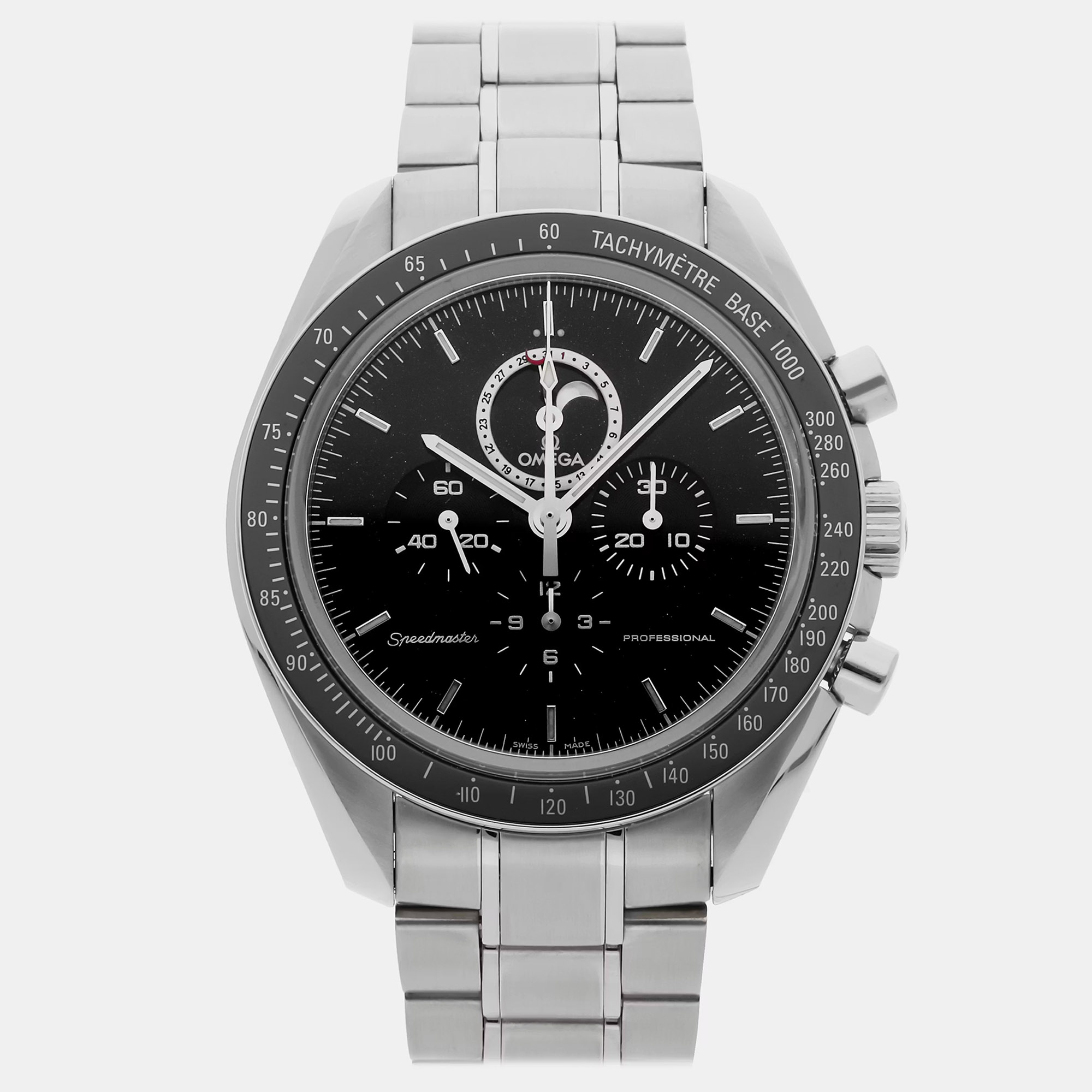 Omega Speedmaster Moonphase 311.30.44.32.01.001 Black Stainless Steel Manual Winding Men Wristwatch 44mm