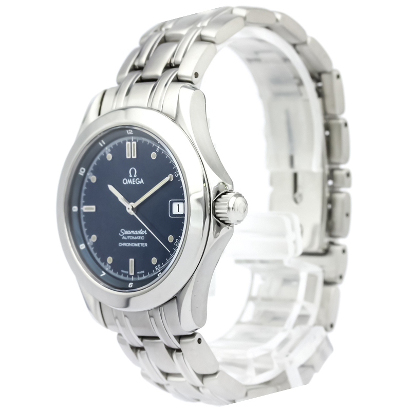 Omega Navy Blue Stainless Steel Seamaster Men's Wristwatch 36MM