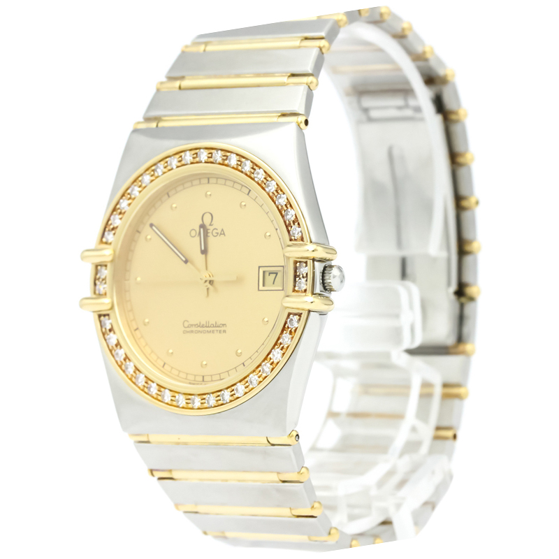 Pre Owned Omega Champagne 18K Yellow Gold and Stainless Steel Diamond Constellation Men's Wristwatch 33MM