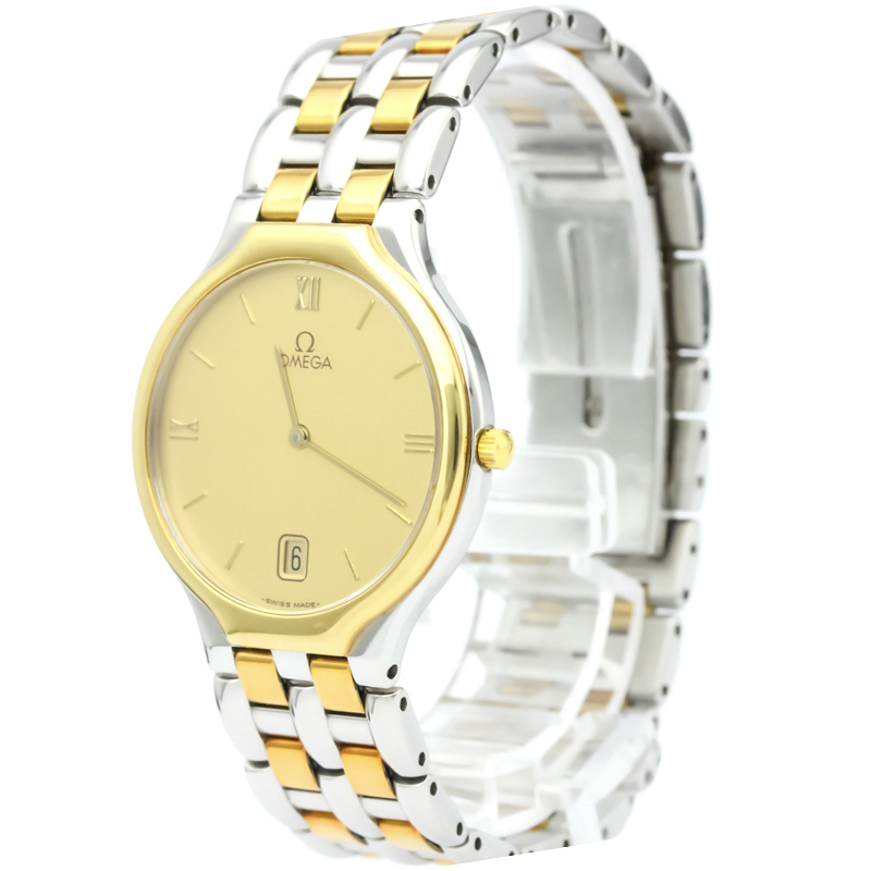 Omega Champagne 18K Yellow Gold and Stainless Steel De Ville Men's Wristwatch 32MM
