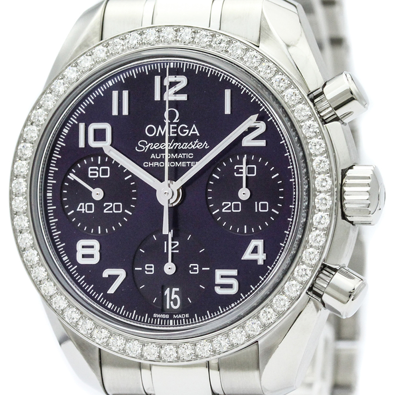 

Omega Purple Stainless Steel Diamond Speedmaster Chronograph Men's Wristwatch