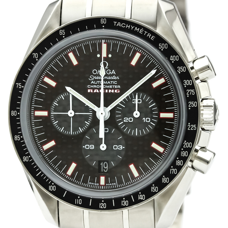 

Omega Black Stainless Steel Speedmaster Racing Chronometer Men's Wristwatch