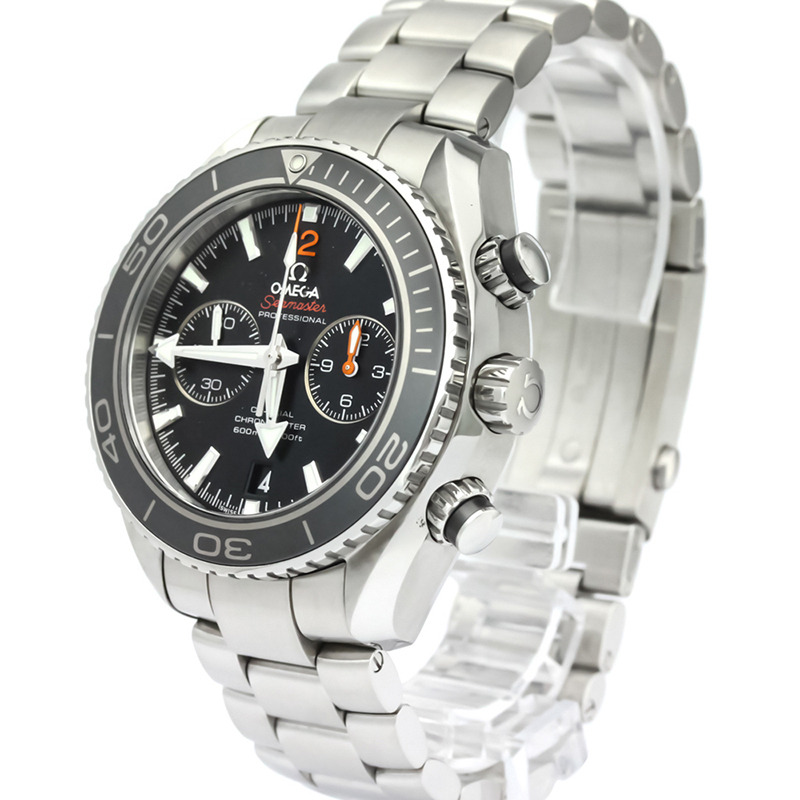 Omega Black Stainless Steel Seamaster Planet Ocean Co-Axial Chronograph Men's Wristwatch 45.5MM