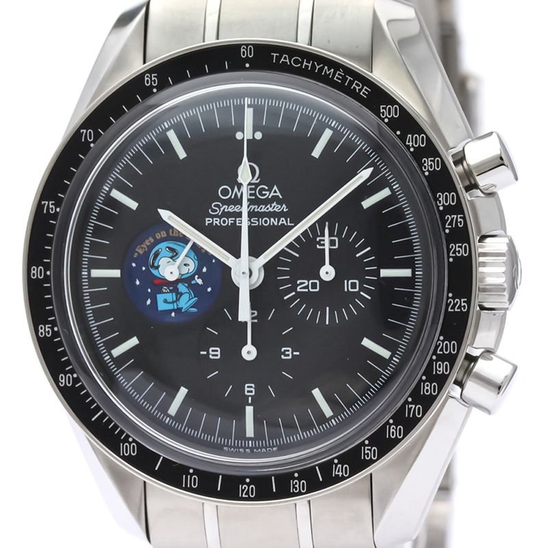 

Omega Black Stainless Steel Speedmaster Professional Moonwatch
