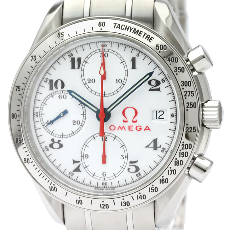 Omega White Stainless Steel Speedmaster Date