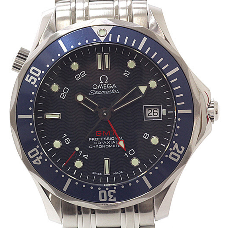 

Omega Blue Stainless Steel Seamaster Diver GMT Co-Axial GMT