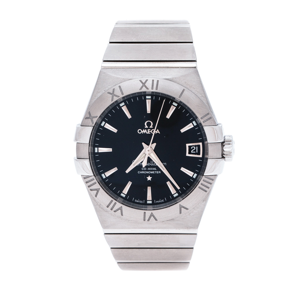 Omega Black Stainless Steel Constellation Men's Wristwatch 38 mm