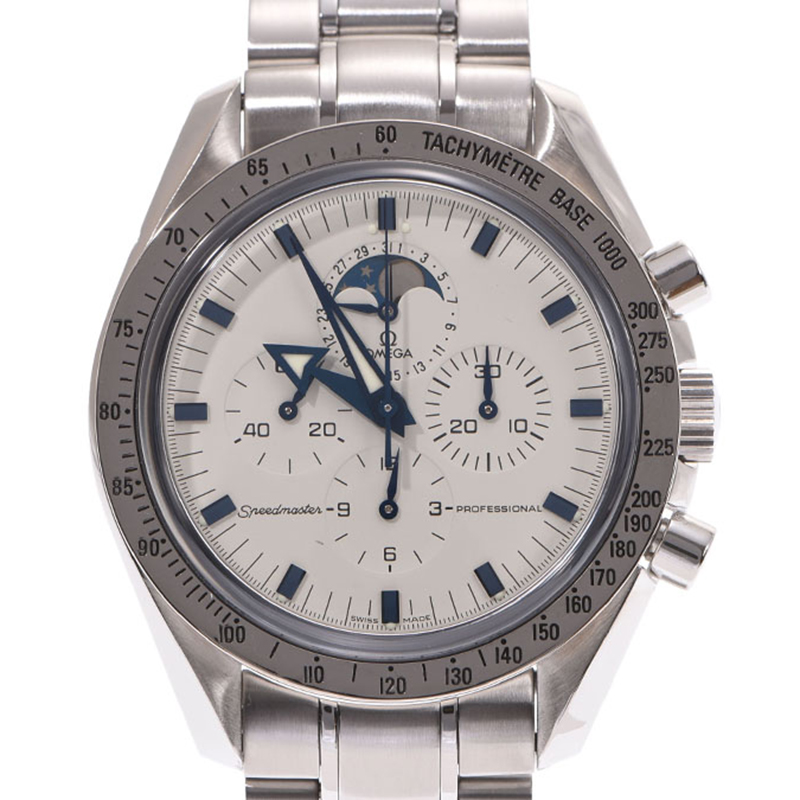 

Omega White Stainless Steel Speedmaster Moon Phase