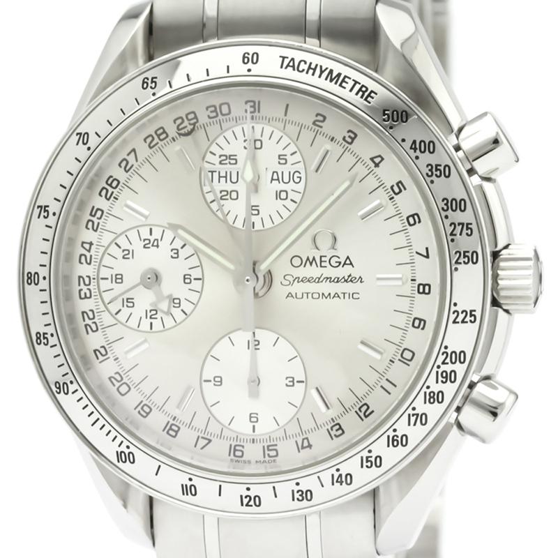 

Omega Silver Stainless Steel Speedmaster Triple Date Steel Automatic