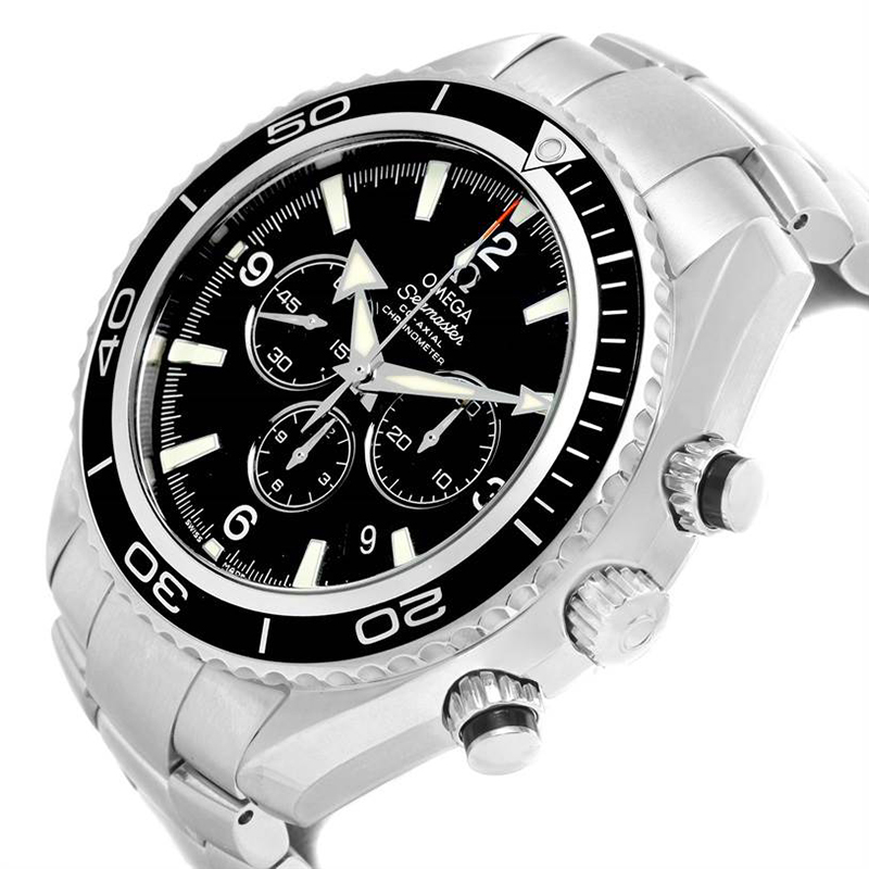 

Omega Black Stainless Steel Seamaster Planet Ocean Chronograph