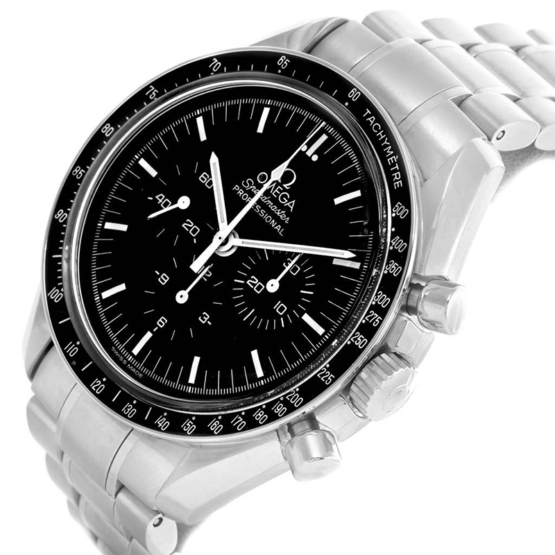 

Omega Black Stainless Steel Speedmaster Apollo Moonwatch