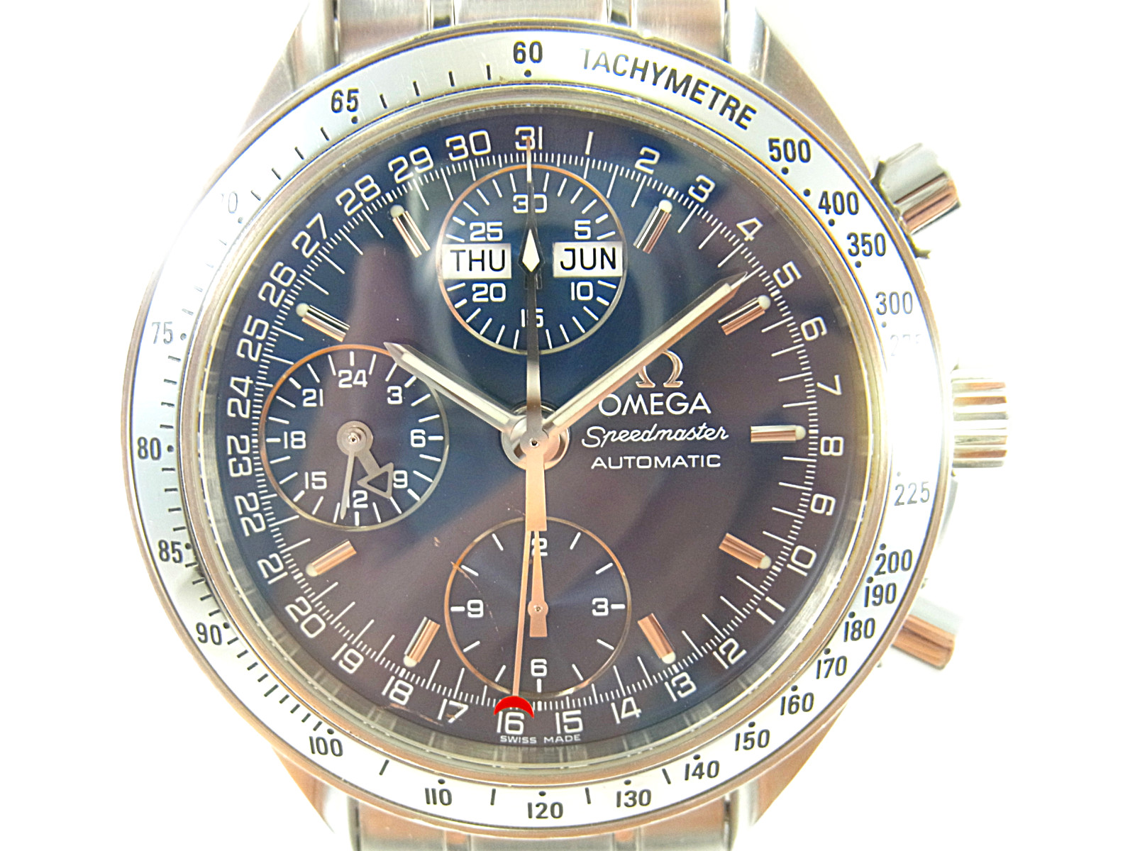 

Omega Blue Stainless Steel Speedmaster Chronograph Day-Date