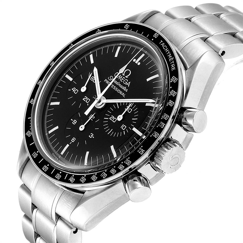 

Omega Black Stainless Steel Speedmaster Chronograph Moon