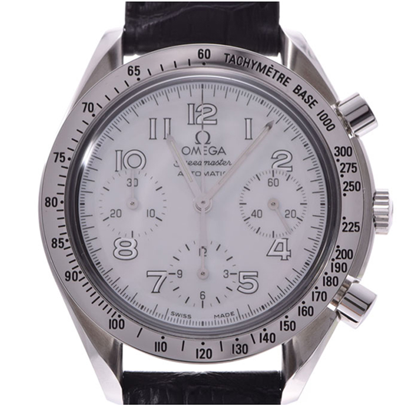 

Omega Shell Stainless Steel and Leather Speedmaster Date, White