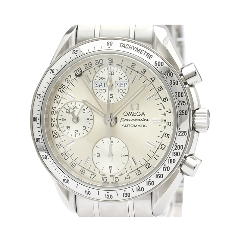 Pre Owned Omega Silver Stainless Steel Speedmaster Triple Date 3523.30 Men's Wristwatch 39MM
