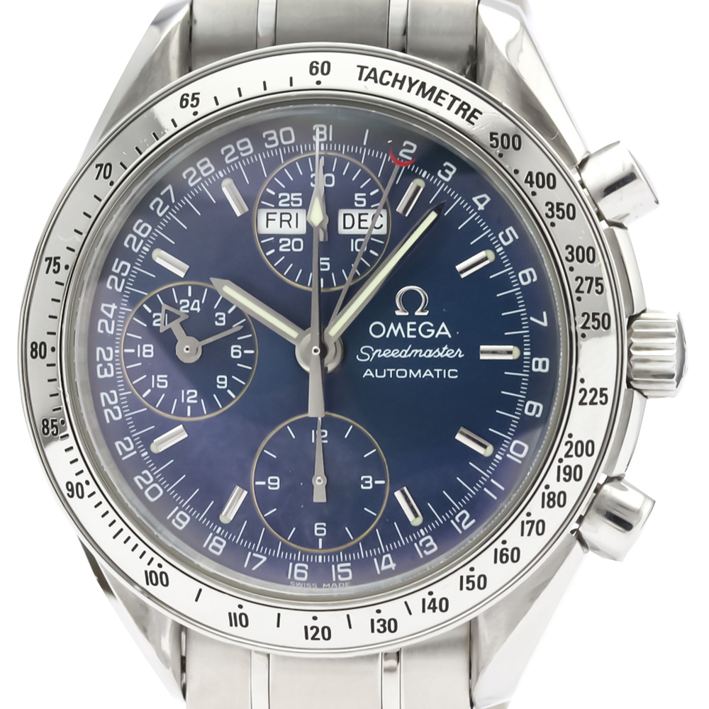 

Omega Blue Stainless Steel Speedmaster Triple Date