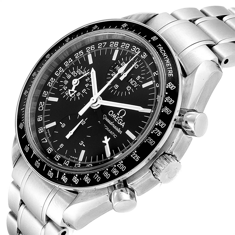 

Omega Black Stainless Steel Speedmaster Day Date