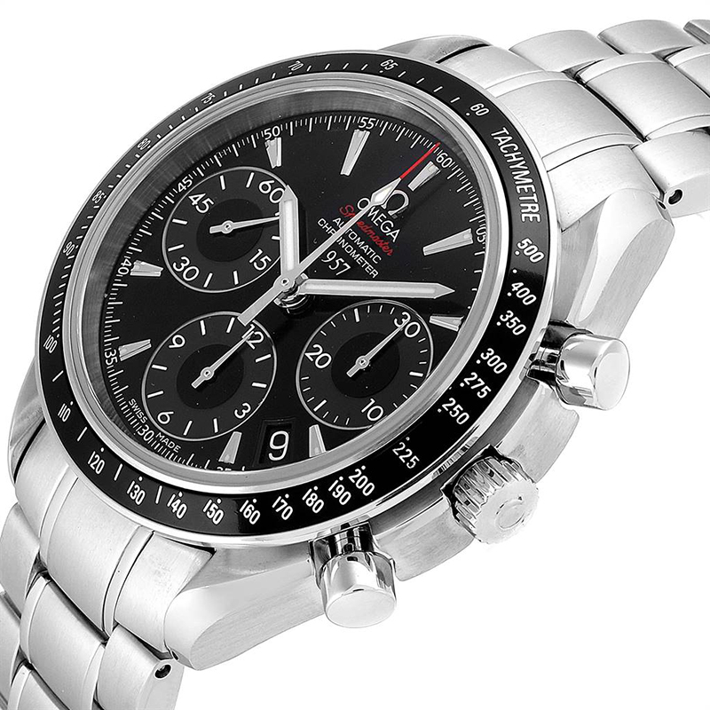 

Omega Black Stainless Steel Speedmaster Day Date