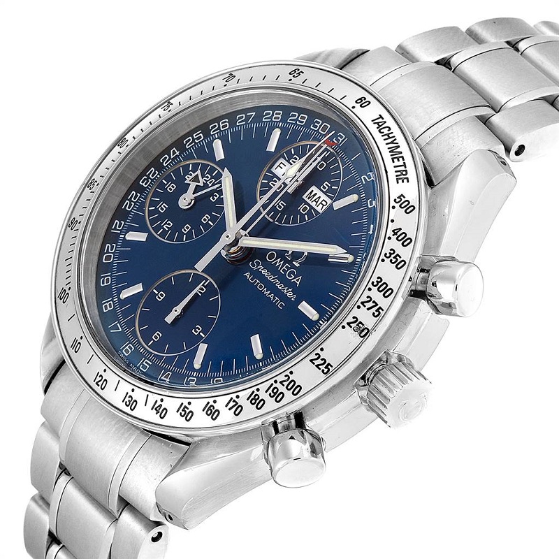 

Omega Blue Stainless Steel Speedmaster Day-Date