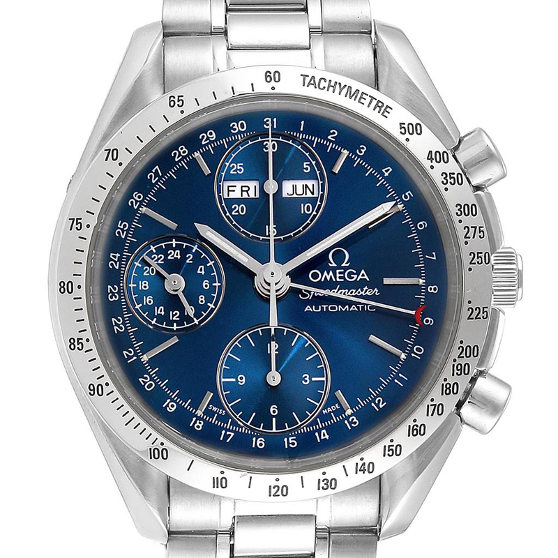 

Omega Blue Stainless Steel Speedmaster Day Date