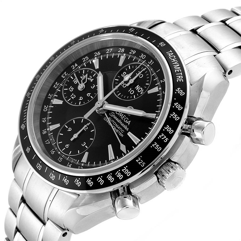 

Omega Black Stainless Steel Speedmaster Day-Date