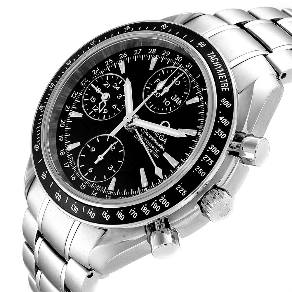 

Omega Black Stainless Steel Speedmaster Day-Date