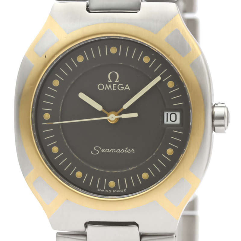 Omega Black Stainless Steel 18K Yellow Gold Seamaster Polaris 396.1022 Men's Wristwatch 31MM