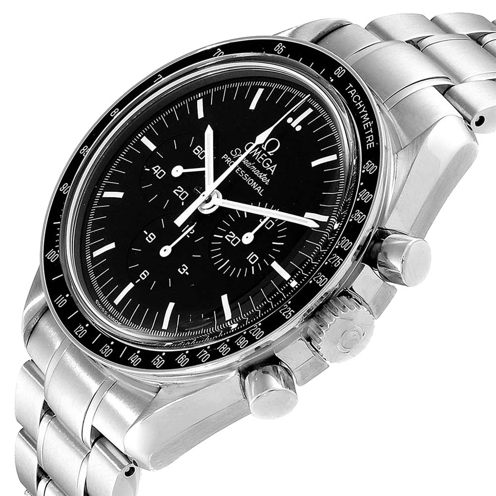 

Omega Black Stainless Steel Speedmaster Hesalite Sapphire MoonWatch