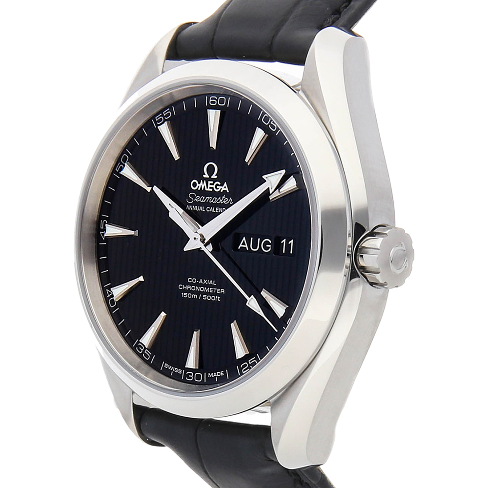 

Omega Black Stainless Steel and Leather Seamaster Aqua Terra Annual Calendar