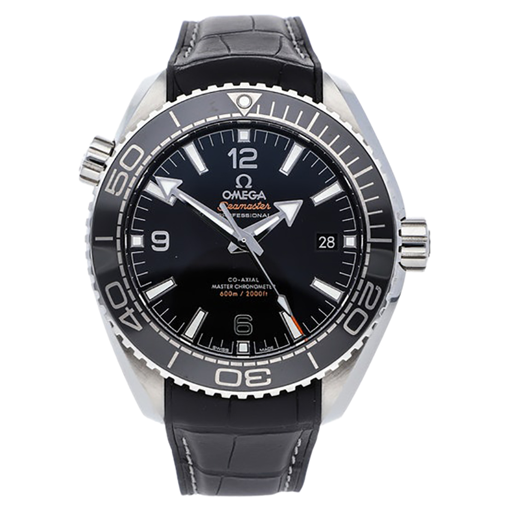 

Omega Black Stainless Steel and Leather Seamaster Planet Ocean