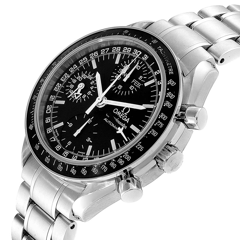 

Omega Black Stainless Steel Speedmaster Day Date Automatic