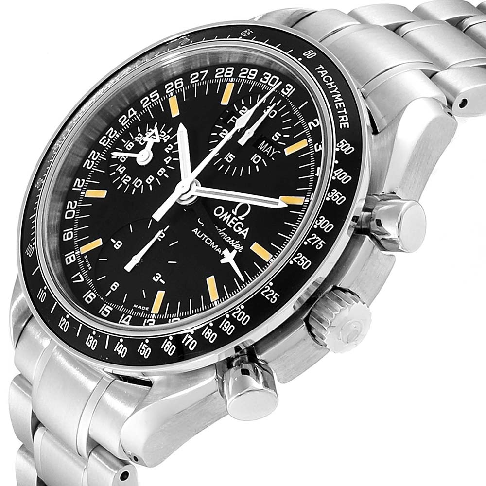 

Omega Black Stainless Steel Speedmaster Day Date Automatic