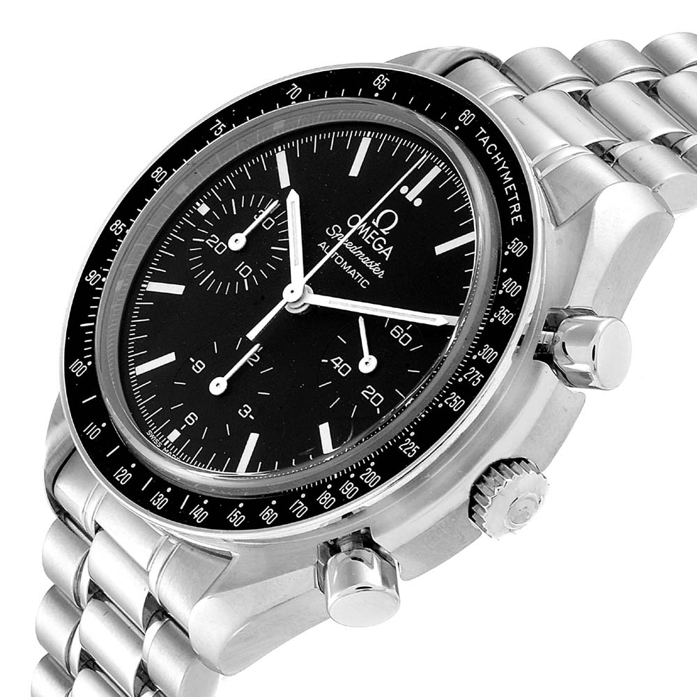 

Omega Black Stainless Steel Speedmaster Moonwatch Chrono Automatic