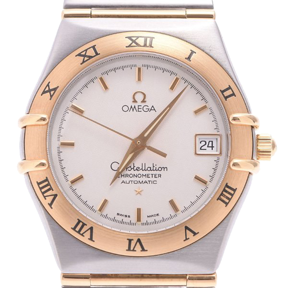 Click to view more detailed imagery on our partner's website Pre-owned Omega White 18k Yellow Gold And Stainless Steel Constellation Chronometer 1202.30 Men's Wristwatch 35mm