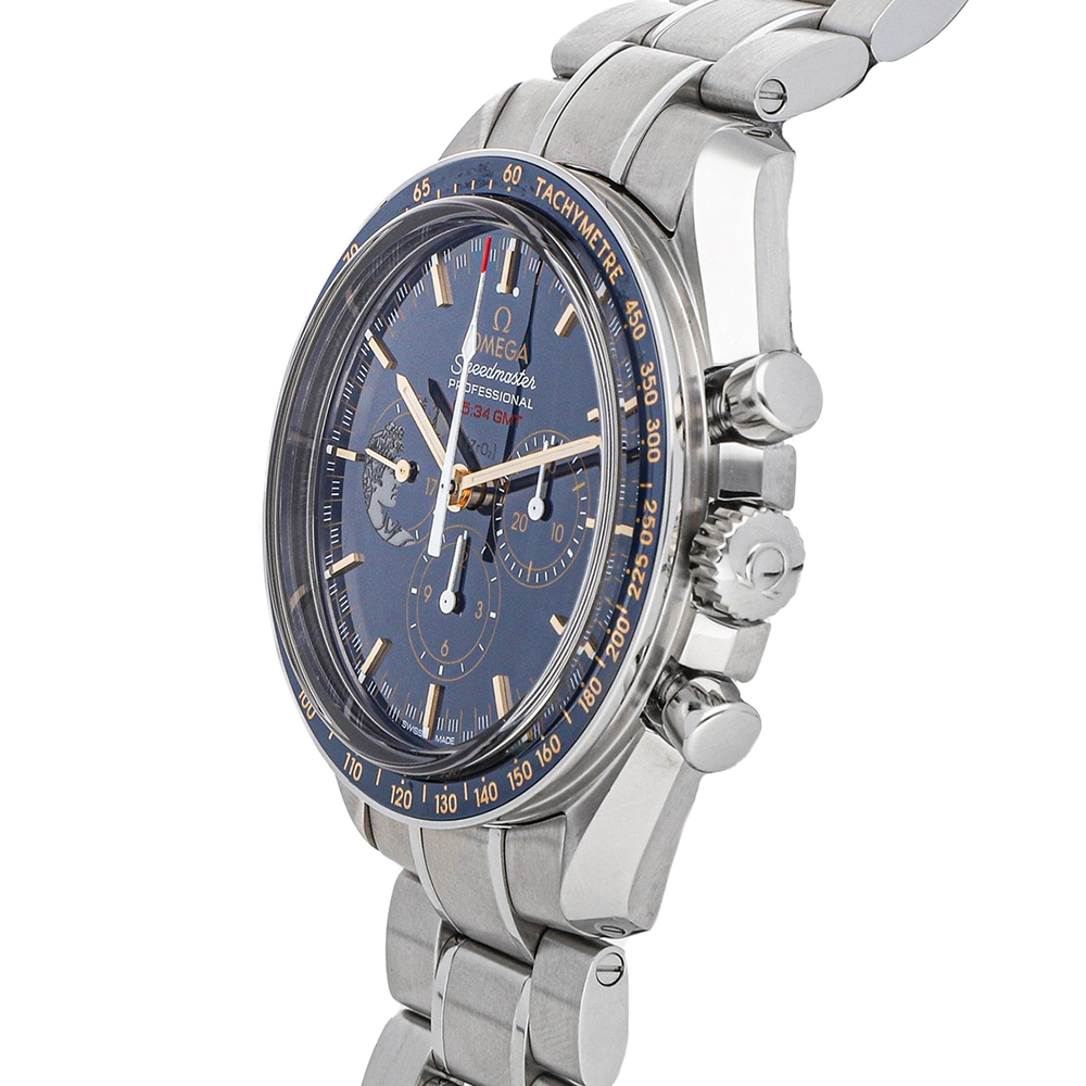 

Omega Blue Stainless Steel Speedmaster Moonwatch Apollo XVII Anniversary Limited Edition