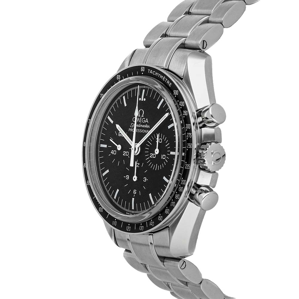 

Omega Black Stainless Steel Speedmaster Moon Watch Professional Chronograph