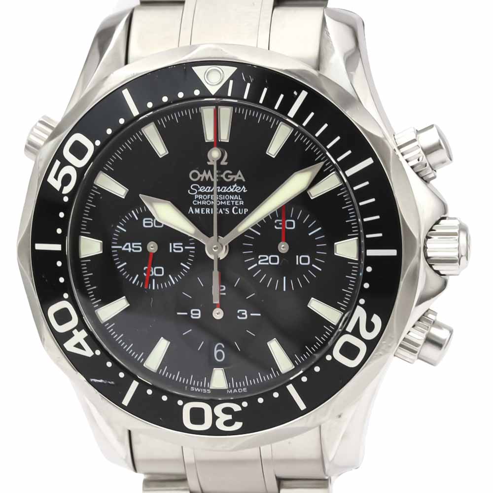 Pre-owned Omega Black Stainless Steel Seamaster 300m Chronograph Americas Cup 2594.50.00 Men's Wristwatch 41.5 Mm