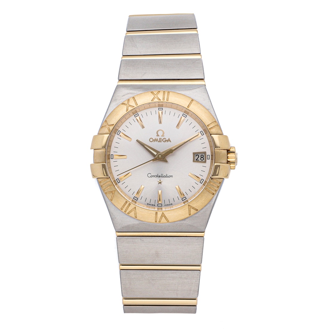 Pre-owned Omega Silver 18k Yellow Gold And Stainless Steel Constellation 123.20.35.60.02.002 Men's Wristwatch 35 Mm