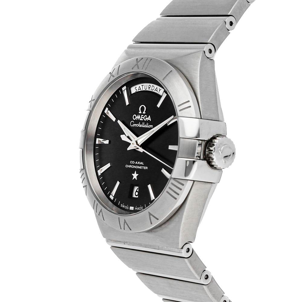 

Omega Black Stainless Steel Constellation Day-Date 123.10.38.22.01.001 Men's Wristwatch 38 MM