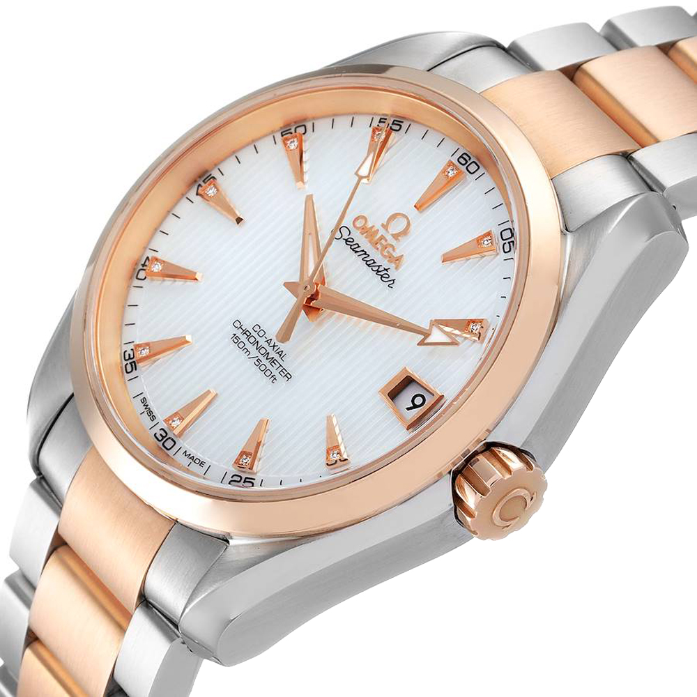 

Omega Silver Diamonds 18K Rose Gold And Stainless Steel Aqua Terra 231.20.39.21.55.001 Men's Wristwatch 38.5 MM